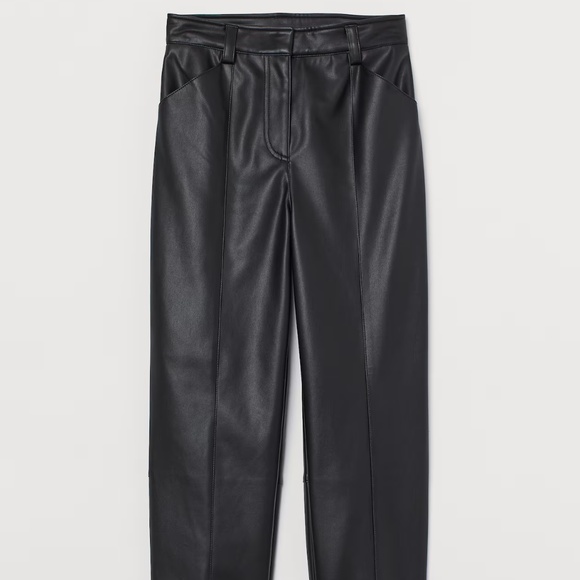 H&M | NWT Black Vegan Faux Leather High-Waisted Straight Leg Pants | Size 4 - Picture 1 of 11